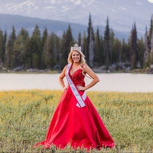 Size 4 red ball gown, worn once for photo shoot!